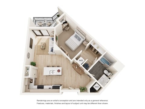 Floor plan for 1 bed, 1 bath, 783 sqft